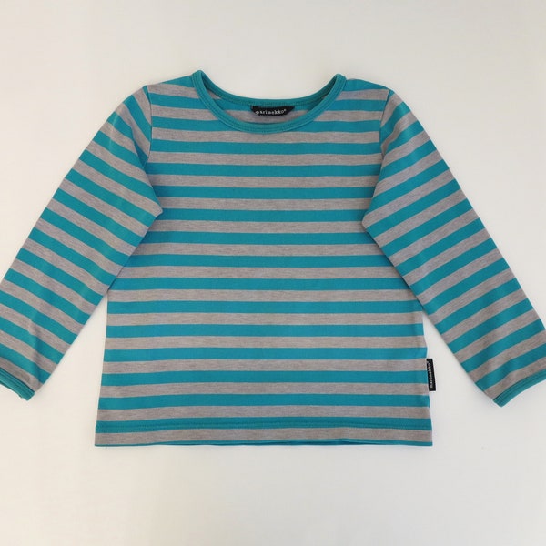Marimekko Baby's Shirt Marimekko Infant Shirt Turquoise Grey Striped  Cotton Shirt Baby Long Sleeves Jumper Size 1.5 Years
