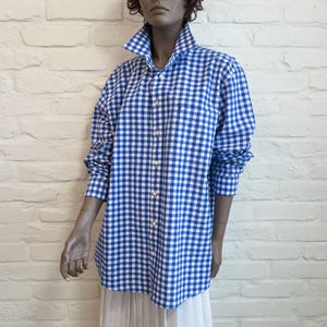 Blue White Gingham Plaid Mens Shirt Dirndl Shirt Long Sleeves Shirt Cotton Shirt Trachten German Folk Oktoberfest Peasant Shirt Size XL