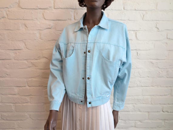 Light Turquoise Denim Jacket Vintage Denim Jacket Denim Blazer Turquoise Jeans Jacket Drop Shoulders Jacket Size 164