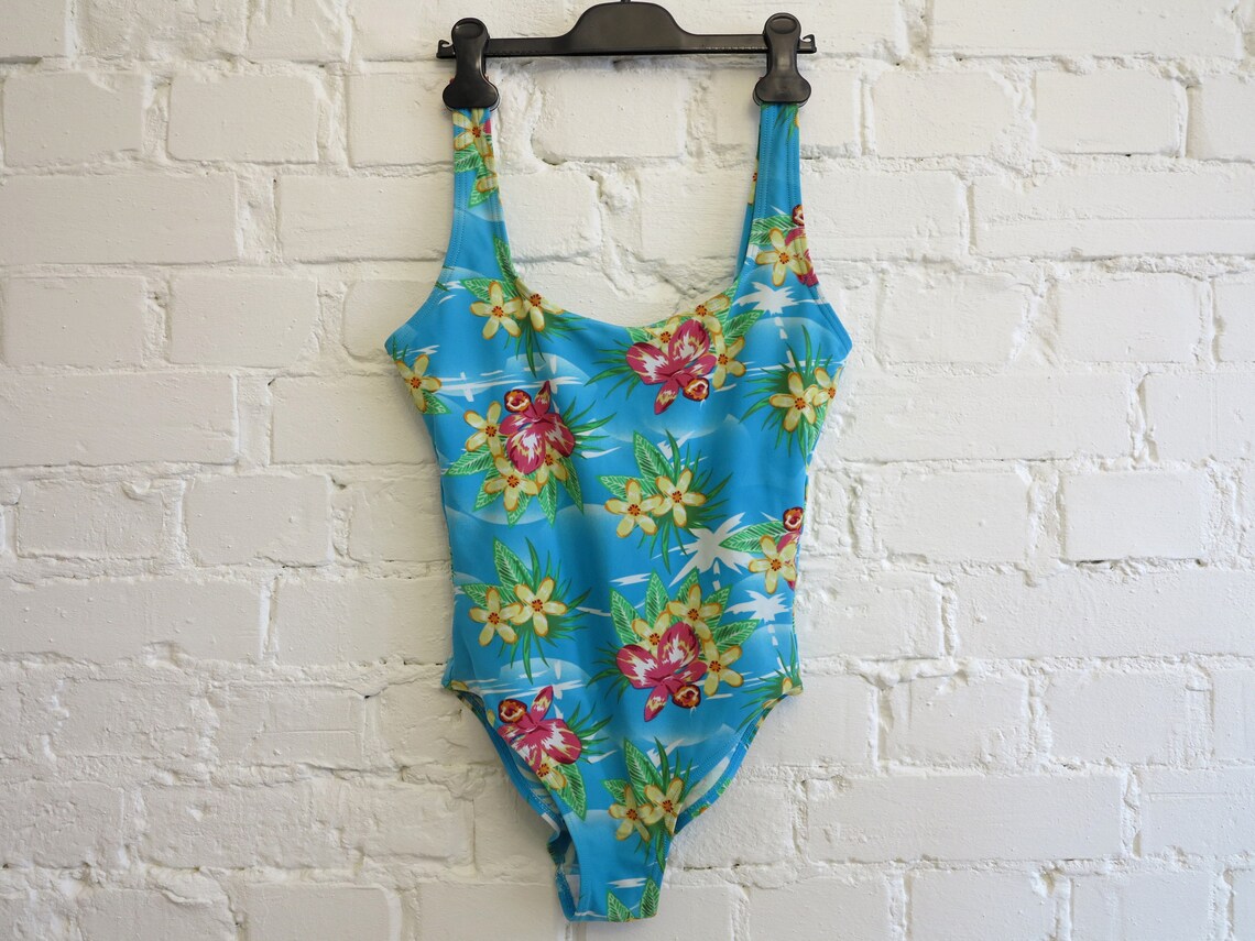Hawaii Style One Piece Womens Swimsuit Blue Floral Swimwear | Etsy