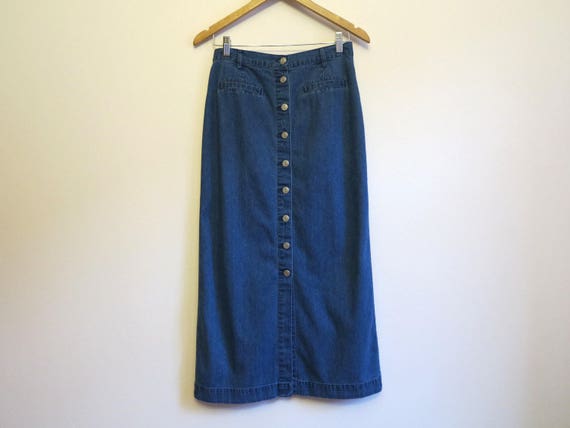 long button down denim skirt