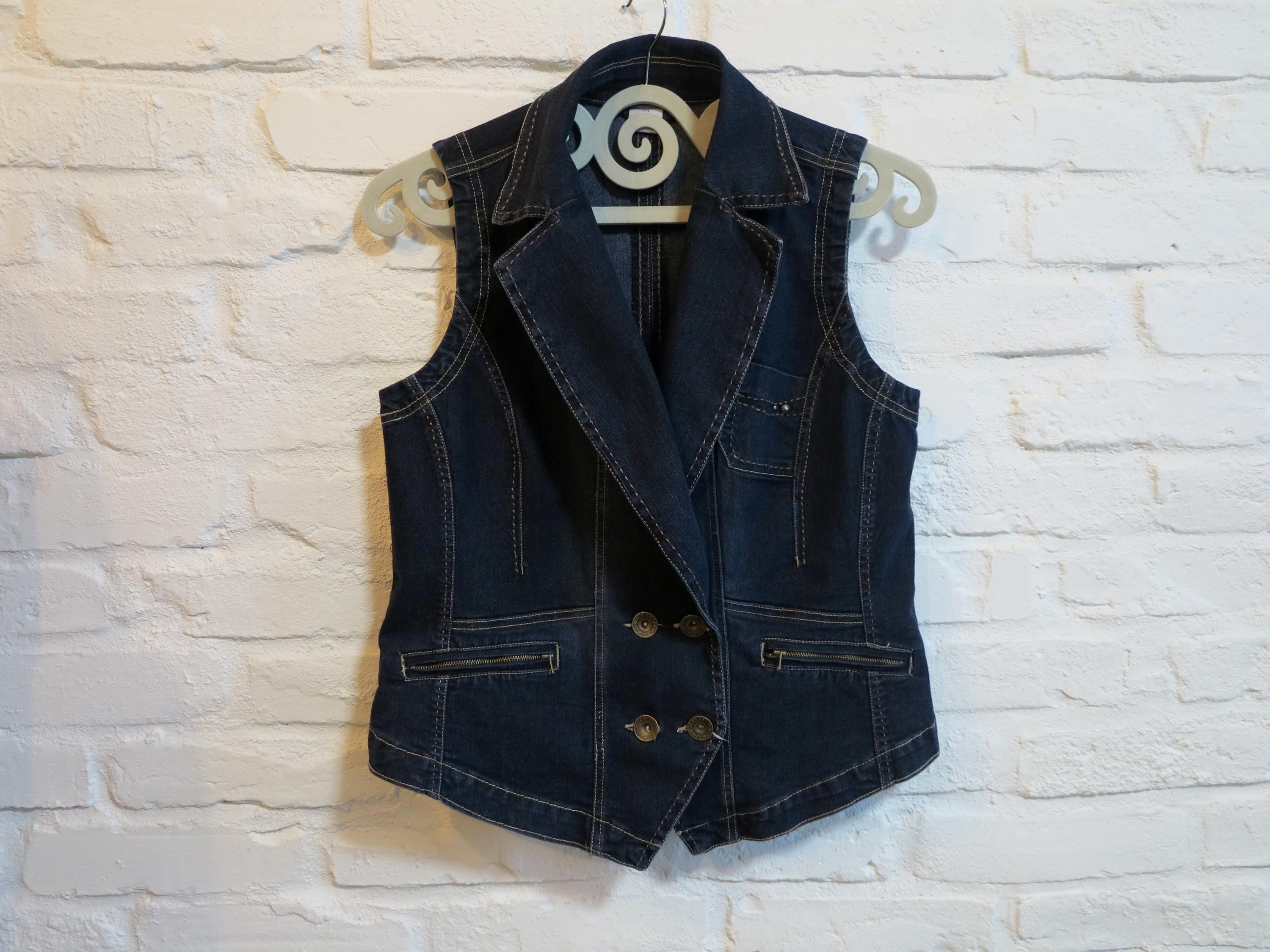 Dark Blue Denim Vest Womens Vest Fitted Jeans Waistcoat Gilet for Women Stretchy Jeans Vest Extra Large Size