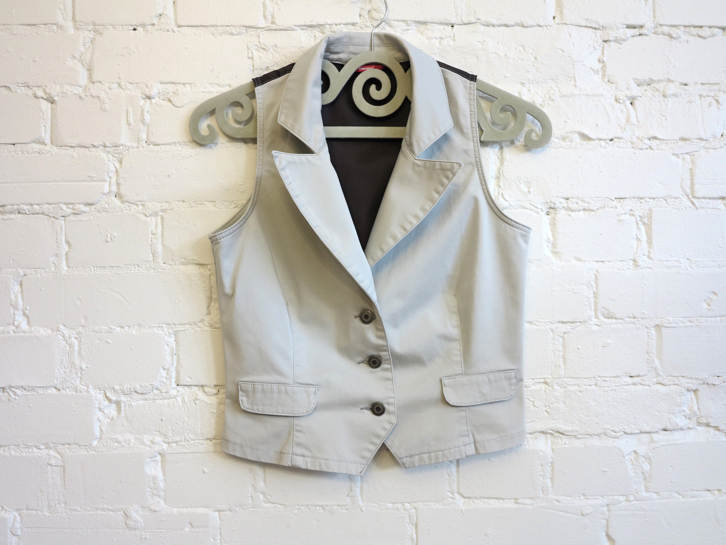 Womens Light Grey Vest Stretchy Cotton Gray Womens Gilet Etsy