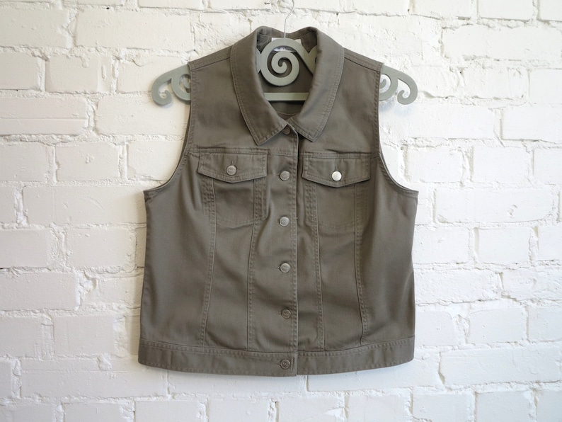 Womens Khaki Vest Stretchy Cotton Vest Long Womens Vest Light Etsy