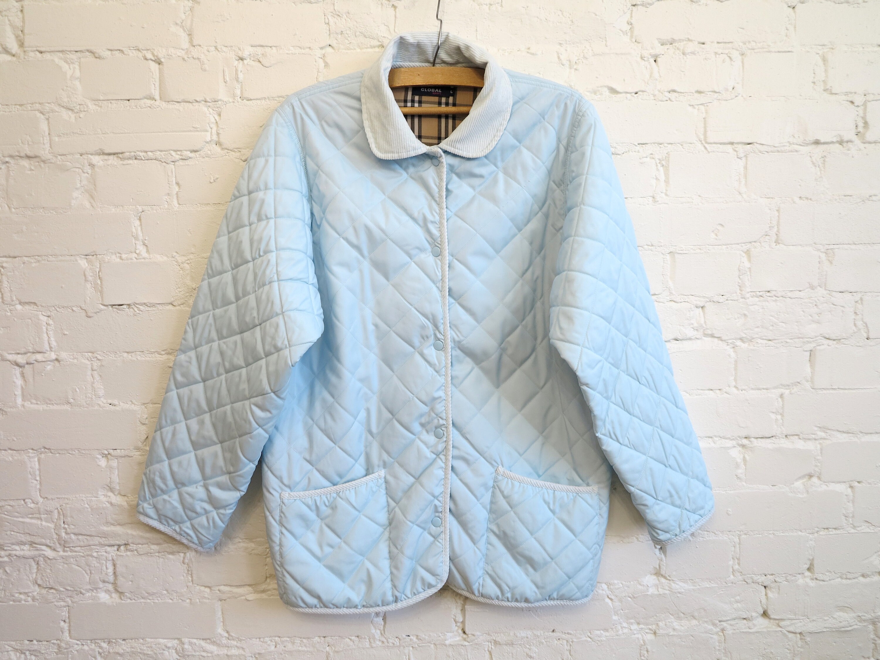 Vintage Womens Quilted Jacket Light Blue Windbreaker Womens Etsy