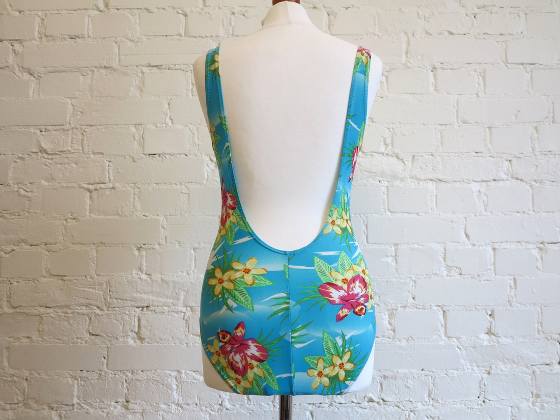 Hawaii Style One Piece Womens Swimsuit Blue Floral Swimwear Etsy