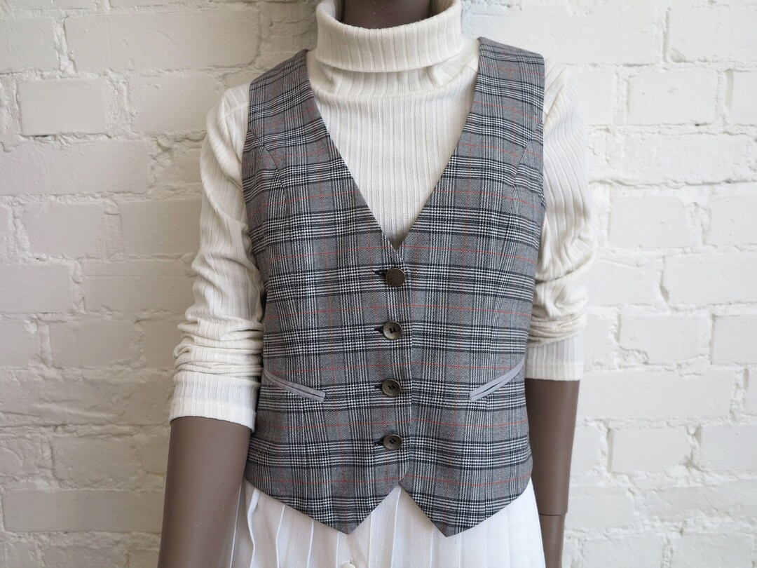 Womens Grey Vest Plaid Vest Womens Vest Steampunk Checkered Etsy