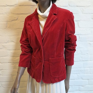 Vintage Damen Jacke Hot Rot Gestreift Baumwolle Samt Jacke Damen Blazer Lässige Damen Jacke Stretch Blazer Extra Große Größe