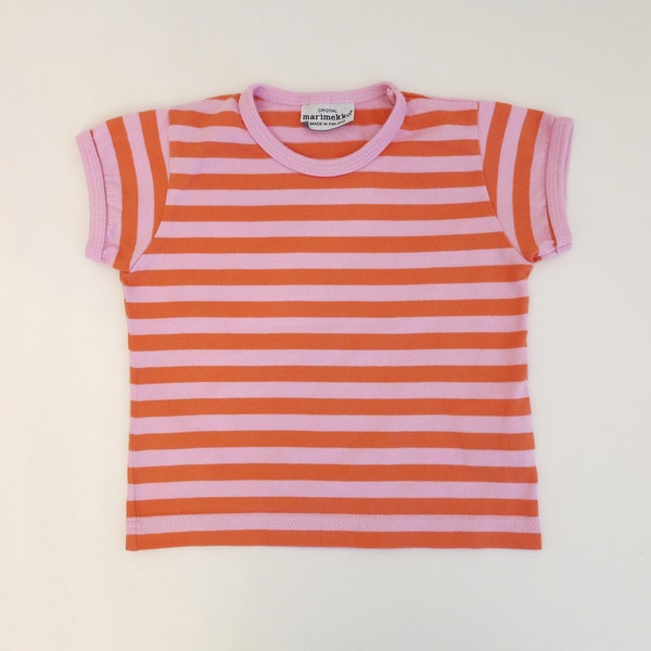 Marimekko Baby's T Shirt Marimekko Infant Shirt Pink Striped  Cotton Shirt Baby Short Sleeves Jumper Size 60