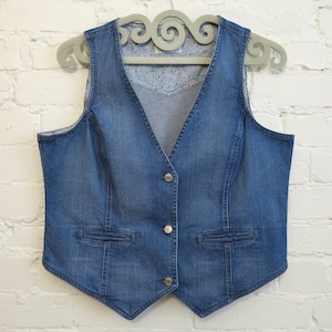 Vintage Womens Denim Vest Blue Denim Vest Blue Jeans Waistcoat Fitted Stretchy Vest Sleeveless Denim Jacket Extra Large Size