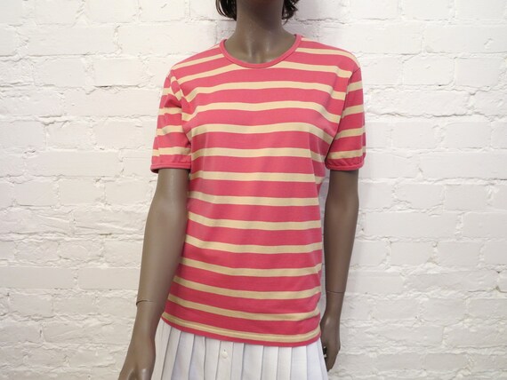MARIMEKKO Womens Shirt Pink Beige Striped T Shirt… - image 2