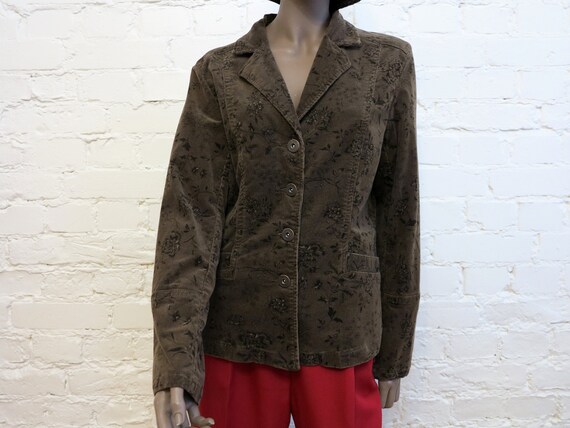 Brown Floral Corduroy Jacket Womens Micro Corduroy