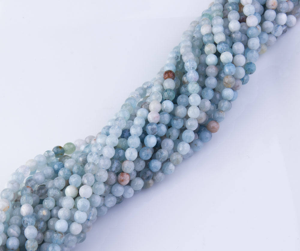 AQ02 5.5-6mm Aquamarine Faceted Gemstone Beads DIY Beads Loose Beads Semi Precious Stones Priced per Strand 16 Inch Strand Length