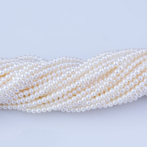 3mm-3.5mm Cream White Round Freshwater Pearls,High Quality, AA-AAA Genuine Pearls, High Luster, Full Strand,Priced per Strand, PRL145