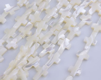 Mother of Pearl Cross Beads, High Quality, Loose Beads, Religious Beads, Beading Supplies, Natural Pearls, Priced per Strand, MOP02