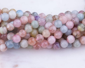 Morganite Polished Round Beads, Semi-Precious Stones, Natural Morganite Gemstones, Beading Supplies, DIY Jewelry, Priced per Strand, MOR02
