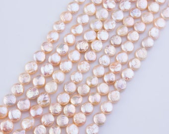 12-13mm Champagne Freshwater Coin Pearls,  AA Grade, Coin Pearls, Loose Pearls, High Quality, Genuine Pearls, Priced per Strand, PRL48