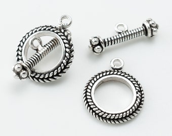 Sterling Silver Round Accent Rope Toggle, For Bracelet, Necklace Making, Round Rope Accent Toggle Clasp, 18mm Round Toggle, SFT048