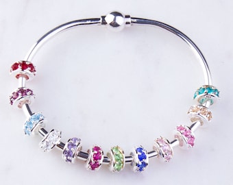 Birthstone Swarovski Crystal Spacer Beads, Sterling Silver, Large Hole Spacers, Bracelet Beads,  Charm Bracelet, Priced per Piece, SSSB135