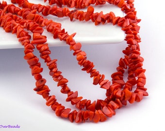 16” Full Strand SEA BAMBOO Red Coral Chip Beads, Dyed, Great Quality, Red Gemstones, OV18