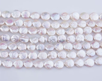 12-12.5mmWhite Cream Freshwater Pearls, Luster, AA Grade, Coin Pearls, Loose Pearls, High Quality, Genuine, Priced per Strand, PRL005