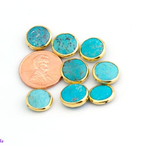 10-11mm Arizona Turquoise hoge kwaliteit edelsteen connector, 24k gouden vermeil bezel, top geboord geboorde gefacetteerd kralen, met de hand geplukt, OV15T