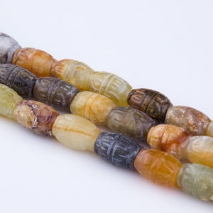 Jade Carved Cylinder Gemstone Beads, Semi-Precious Gemstones, Center Drilled, Loose Beads, Cylinder Beads, Priced per Strand, GS011SR
