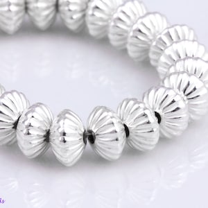 6mm - .925 Sterling Silver ROMBO,FLUTED, corrugated, polished, seamless, silver bead, spacer beads, Made in the USA, High Quality OV30
