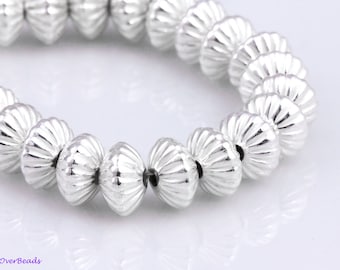 6mm - .925 Sterling Silver ROMBO,FLUTED, corrugated, polished, seamless, silver bead, spacer beads, Made in the USA, High Quality OV30