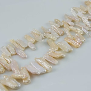 Small Light Pink, Peach Biwa Stick Freshwater Pearls, 16&quot; inch Strand, Loose Pearls, Natural Pearls, Full Strand, High Quality PRL190