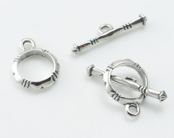 2 SETS - Sterling Silver Design Round Toggle, For Bracelet, Necklace Making, Round Rope Accent Toggle Clasp, 12mm Round Toggle SFT031