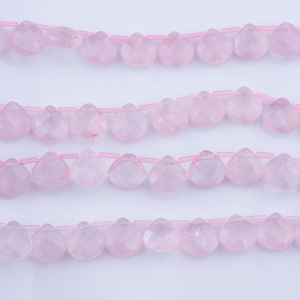 10mm Rose Quartz Faceted Briolette Beads, AA Quality, Loose Beads, Heart Shape, Gemstone Beads, Semi-Precious Stones, Top Drilled, ROSE01