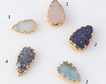 Druzy Teardrop Top Side Drilled Pendant, Priced Per Piece, Variety of Sizes Available Tiny to Large, Pink, Gray, Black, Green, Blue OV39