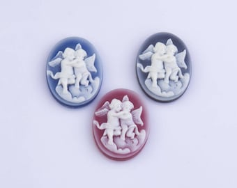 Cameo de ángel doble de ágata tallada, cabujón, piedras preciosas semipreciosas, piedras naturales, collar de camafeo, cameo vintage, cameo ovalado, CAM05