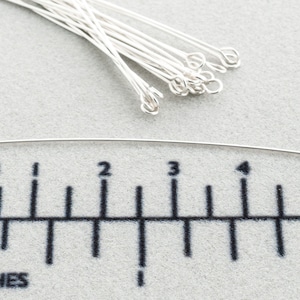 50 peças - 2 polegadas 24GAUGE Sterling Silver Eye Pin, para fazer contas penduradas, pedras penduradas, cristal pendurado, pedra preciosa Eye Pin Head Pin SF002