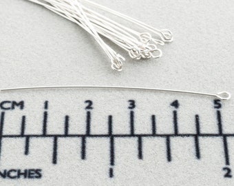 50 pcs- 2 inch 24GAUGE Sterling Silver Eye  Pin, For Making Bead Dangles, Stones Dangles, Crystal Dangle, Gemstone Eye Pin Head Pin SF002