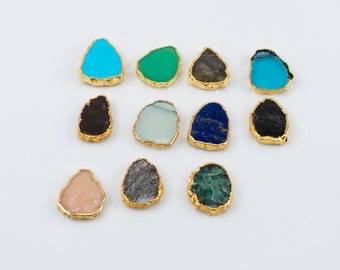 5pcs-Top Drilled Gemstone Slice,24k Gold Edge,TopDrilled,Free  Tear Drop Pendant,Turquoise, Chrysophase,Labradorite,London Blue Quartz, OV10