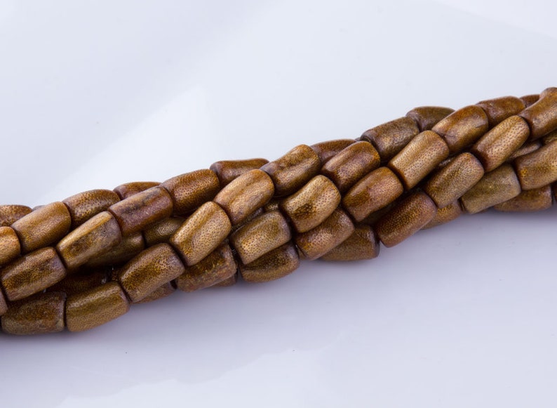 Naturliga svampkorallpärlor, cylinderformade, lösa pärlor, pärltillbehör, naturlig korall, gyllene pärlor, pris per sträng, GS01COR bild 1
