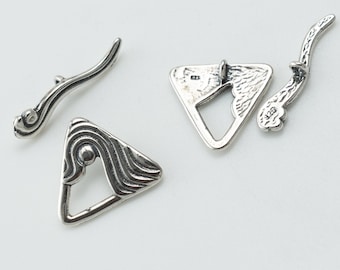 Sterling Silver Wavy Triangle Toggle, For Bracelet, Necklace, Triangle Toggles, SFT022
