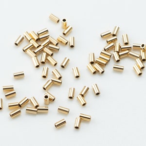 100 PIECES - 1.6mm x 3mm Gold Filled Tiny Plain Tube Beads, 1mm Inner Diameter, Priced per Bag, GF007