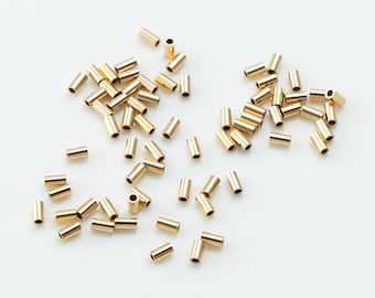 100 PIECES - 1.6mm x 3mm Gold Filled Tiny Plain Tube Beads, 1mm Inner Diameter, Priced per Bag, GF007