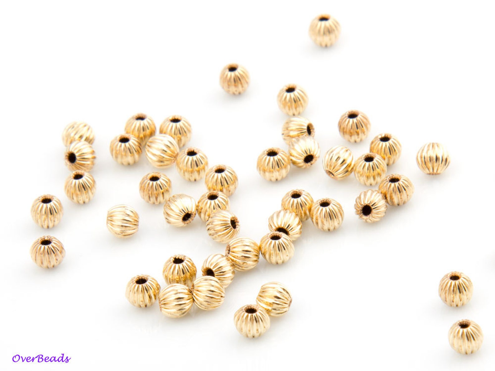 14k Gold Filled Corrugated Round Beads: Jewelry Supplies (3-8mm