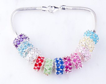 Swarovski Crystal Spacer Beads, Birthstone, Sterling Silver, Large Hole Spacers, Bracelet Beads, Charm Bracelet, Priced per Piece, SSSB109