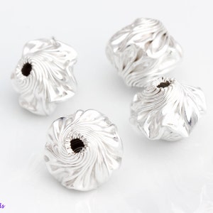 6pcs-10mm 925 Sterling Silver,KRINKLE, FANCY, Twist Corrugated, round, polished, seamless, spacer beads Made in the USA, High Quality OV46