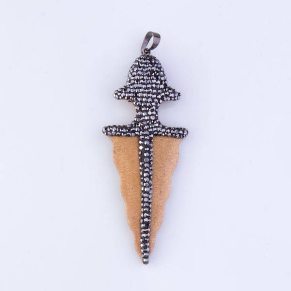 Pave Ox Bone Dagger Pendant, Necklace Pendant, Pave Charm, Necklace, Cubic Zirconia, DIY Jewelry, Findings, Priced per Piece, PD017