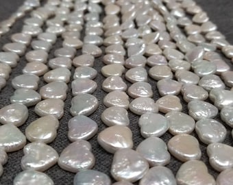 12-13mm Large White Cream freeformed  Heart Shape Freshwater Coin Pearls,Side Drilled, AA Grade, Loose Pearls, Bracelet,Connectors, PRL158