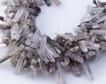 Phantom Freeform Quartz Gemstone Beads, Semi-Precious Stones,Natural Beads,Beading Supply, DIY Beads,Long Bar Pendant,Crystal Bar, 8"PHA01