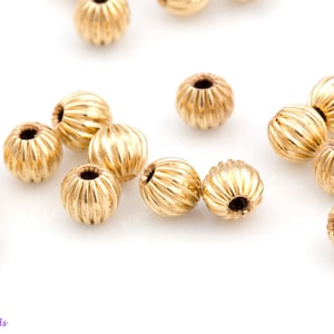 5mm - 20pcs 14K GOLD-FILLED ,Fluted, corrugated, Round Beads, Polished, spacer beads, Made in the USA, High Quality OV39