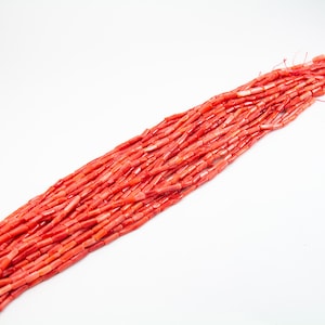 16&quot; Full Strand SEA BAMBOO Red Coral Tube Beads,Great Quality, Red Gemstones,Coral Beads,Tiny Coral Tube Beads for Necklace,Earrings ,16COR