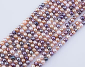 5mm - 6mm Peach Multicolor Freshwater Potato Pearls, AA Grade, Loose Pearls, Semi-Precious Gemstones, Mixed Color, Priced per Strand, PRL058